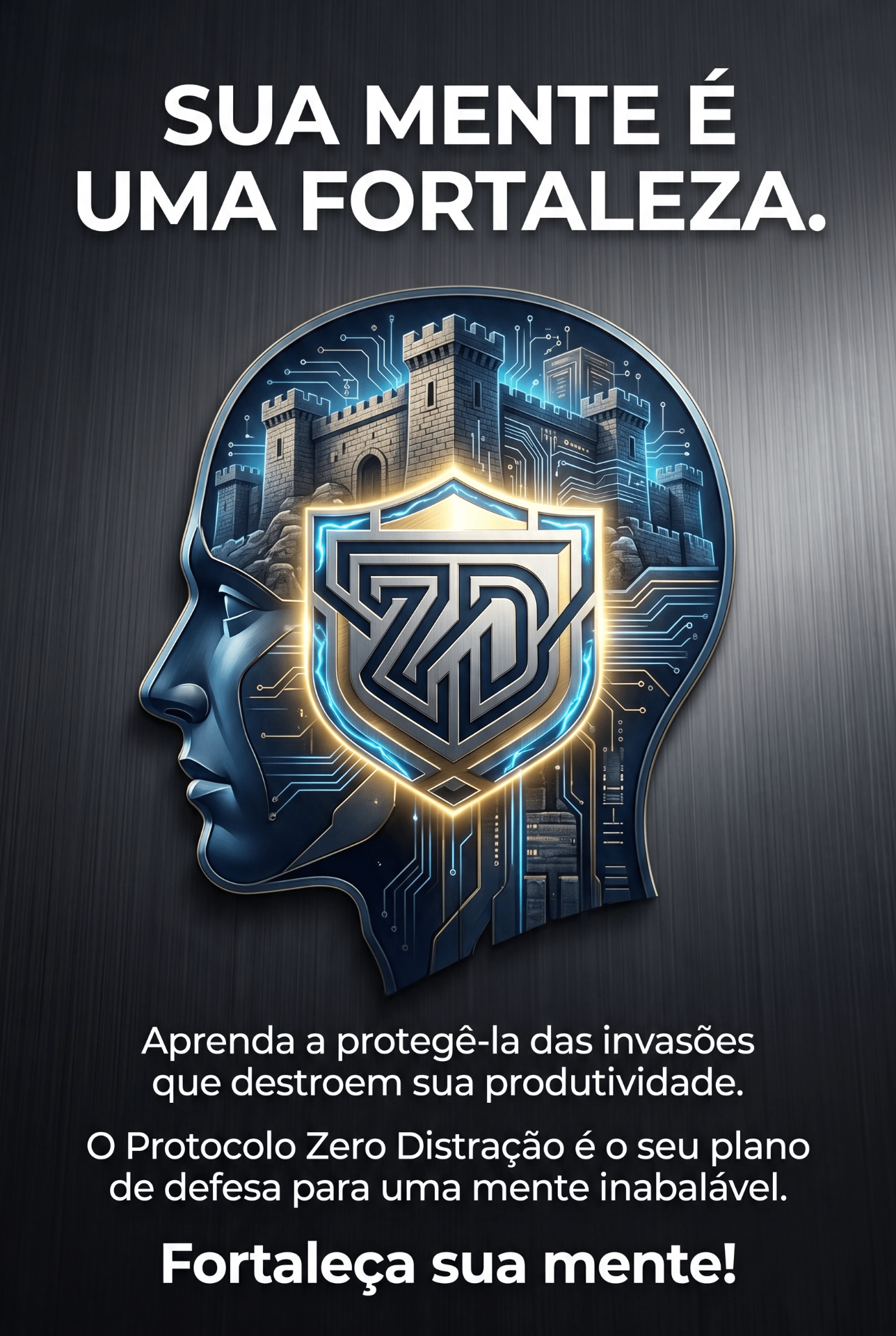 Ilustração de uma mente-fortaleza protegida pelo emblema ZD